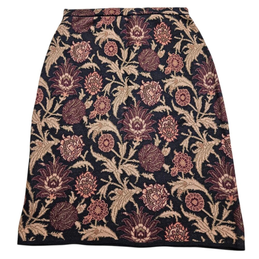 Women's Peruvian Connection Skirt Warm Tones Botanical Motif Burgundy Sage S